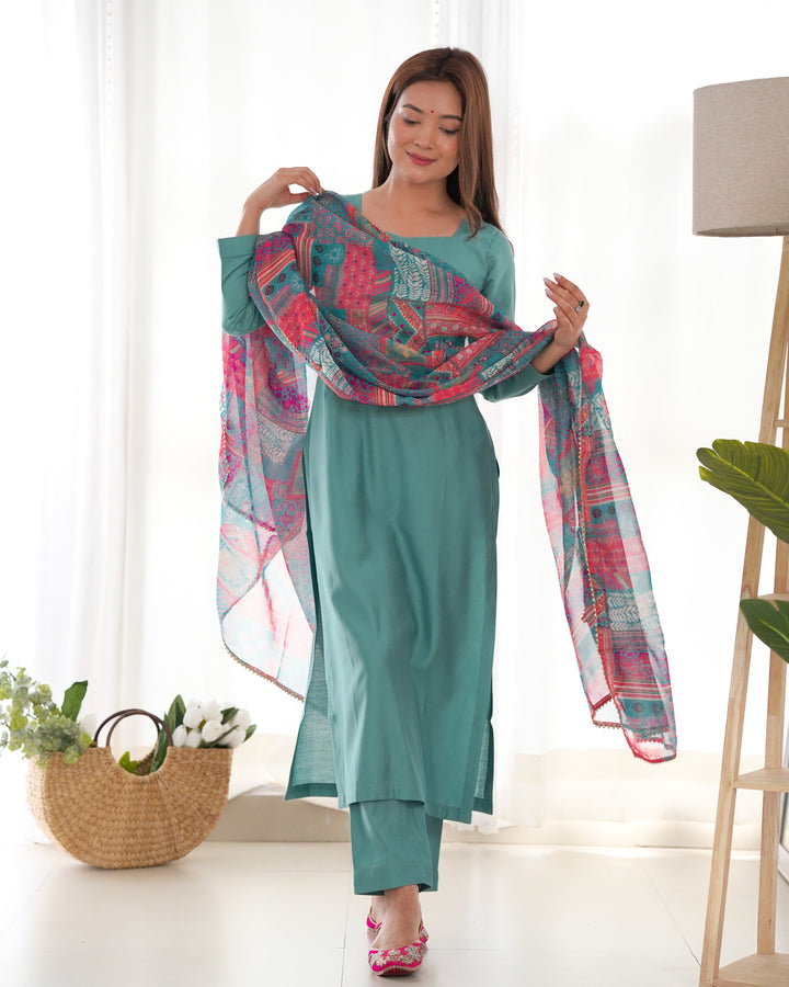 Summer Wear And Office Wear Pure Soft Heavy Viscose Straight Fit Kurta With Duppta Set