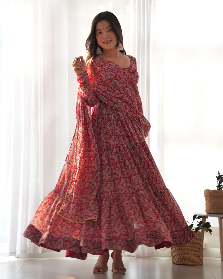 KALAMKARI PRINT FABRIC FULLY FLAIR ANARKALI SET