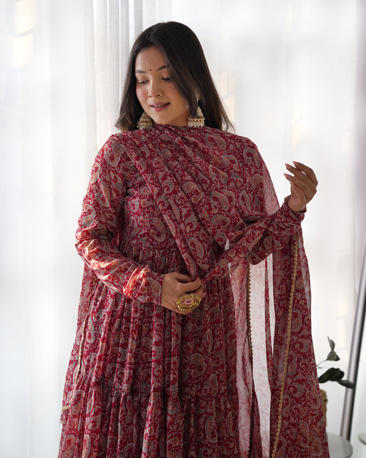 KALAMKARI PRINT FABRIC FULLY FLAIR ANARKALI SET