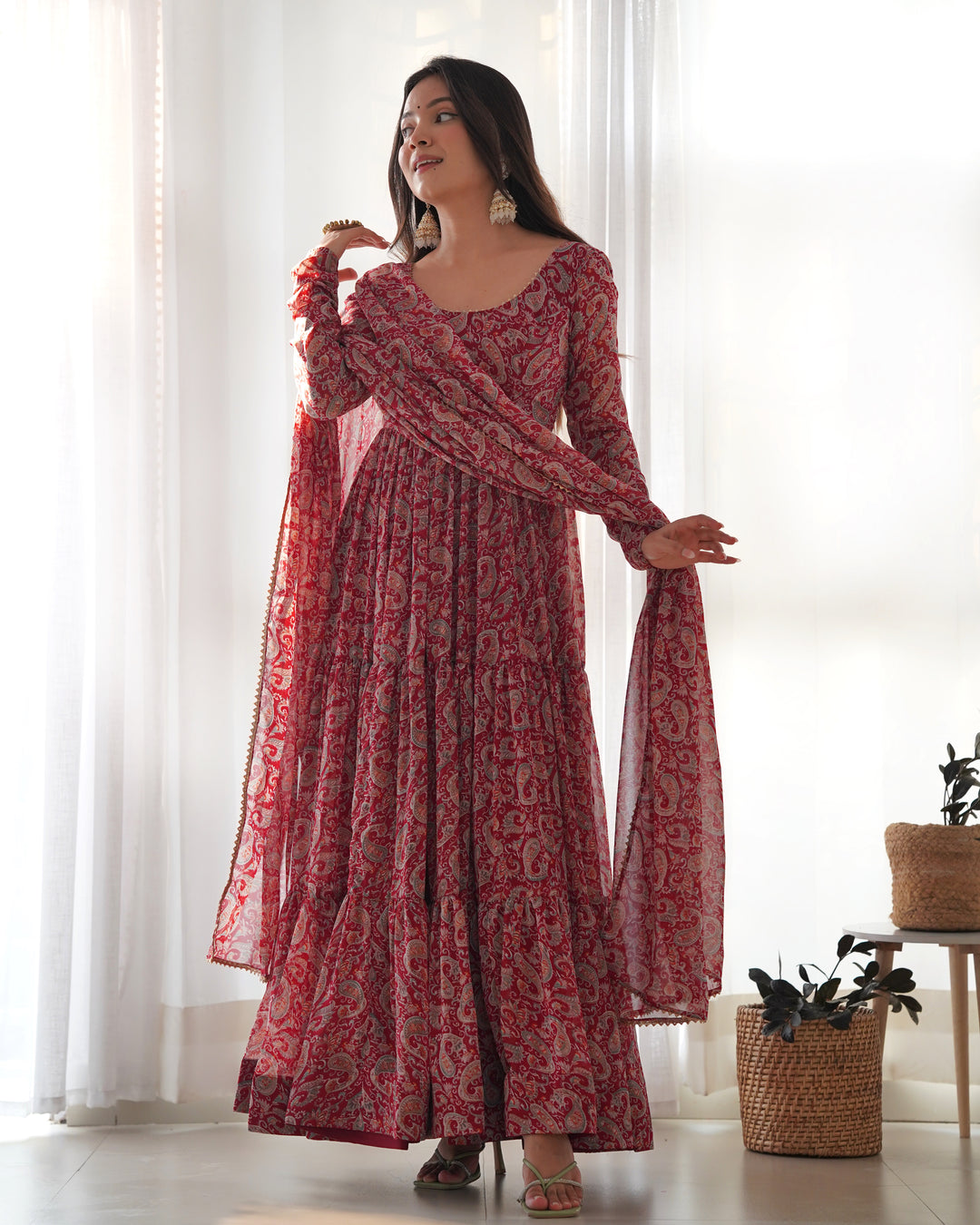 KALAMKARI PRINT FABRIC FULLY FLAIR ANARKALI SET