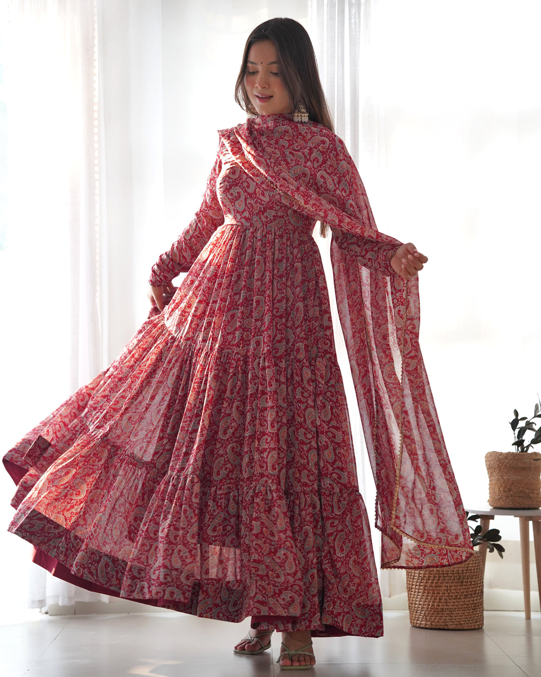 KALAMKARI PRINT FABRIC FULLY FLAIR ANARKALI SET