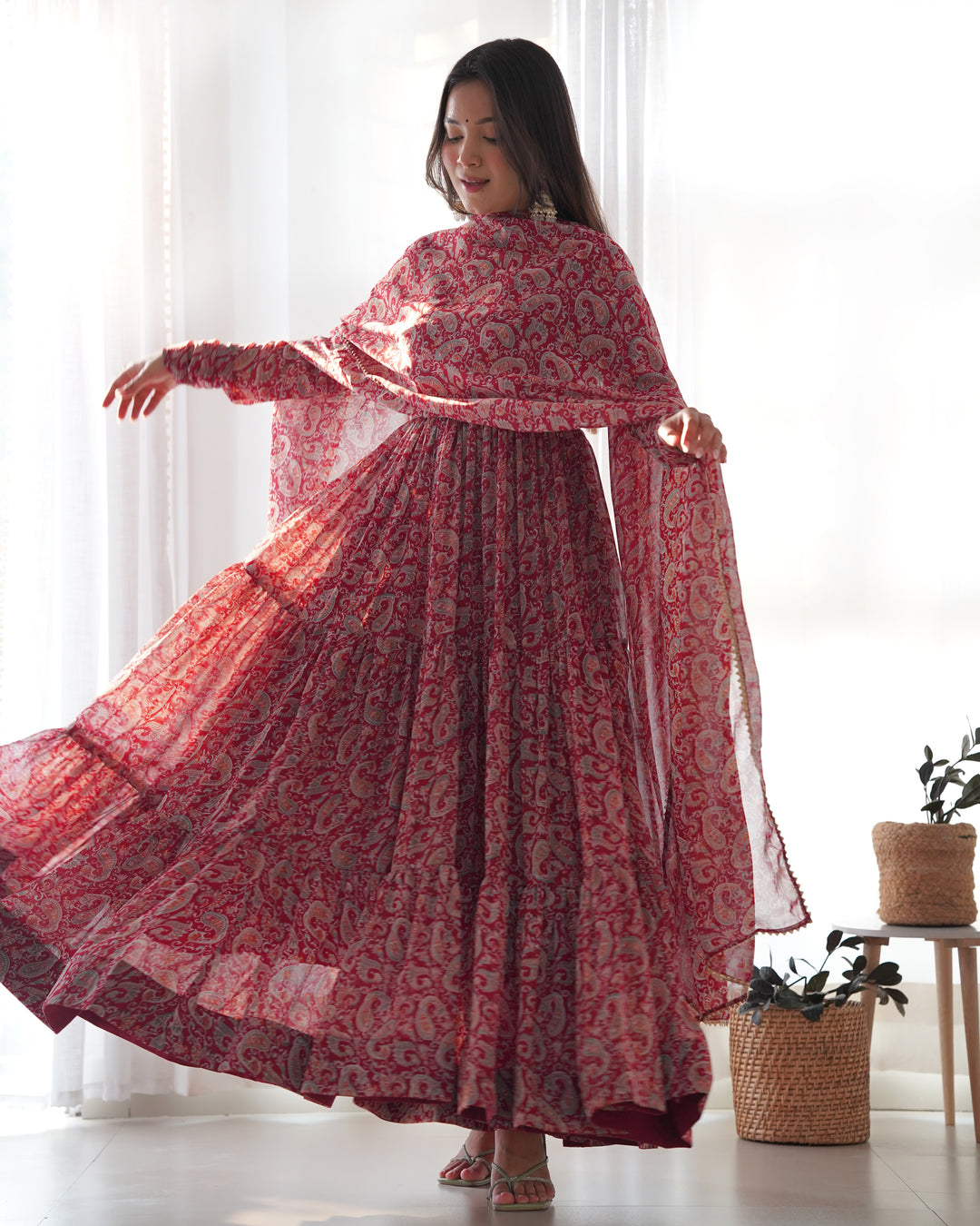 KALAMKARI PRINT FABRIC FULLY FLAIR ANARKALI SET