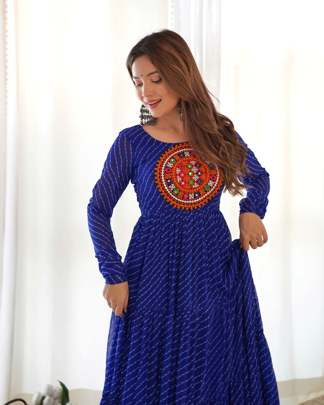 Navaratri LAHERIYA PRINT FABRIC FULLY FLAIR ANARKALI GOWN