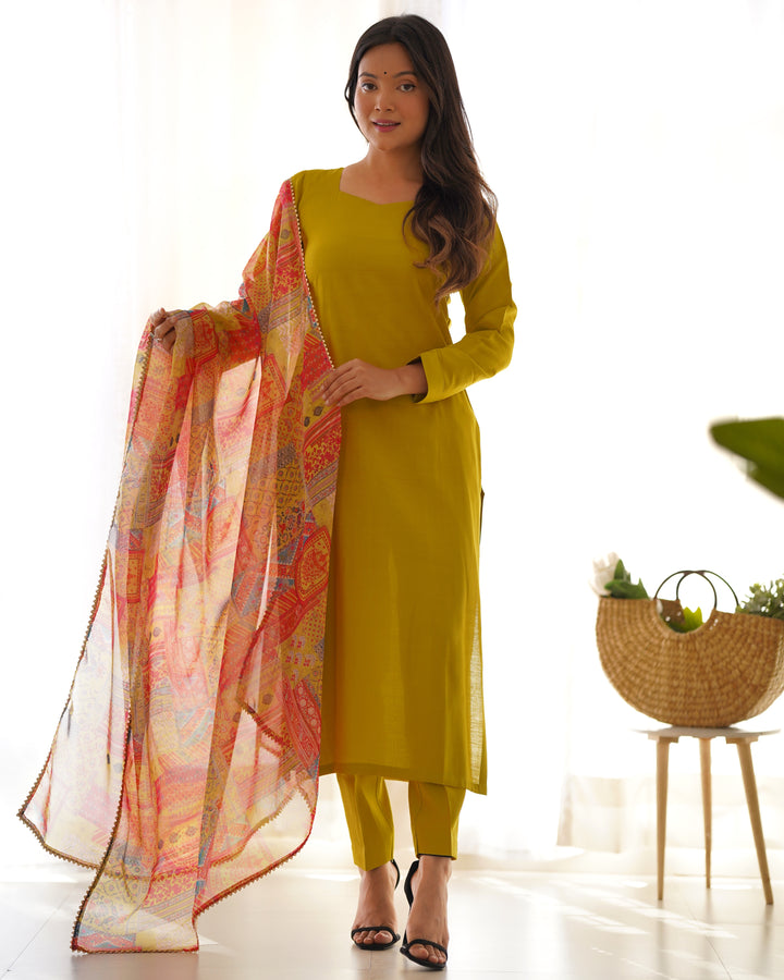 Summer Wear And Office Wear Pure Soft Heavy Viscose Straight Fit Kurta With Duppta Set