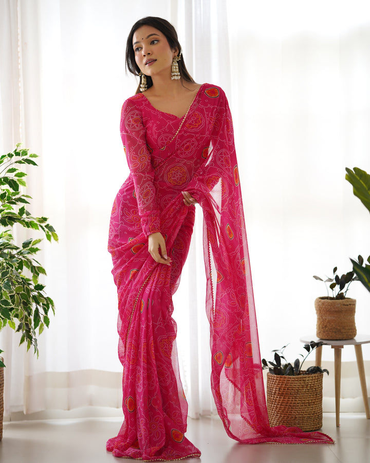 SOFT CHIFFON VERYLIGHT WEIGHT FABRIC,BOADER LACE WORK PREDRAPPED READY TO WEAR SAREE