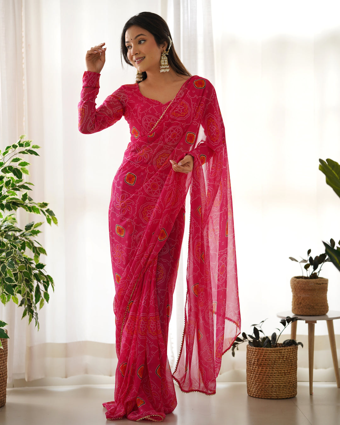 SOFT CHIFFON VERYLIGHT WEIGHT FABRIC,BOADER LACE WORK PREDRAPPED READY TO WEAR SAREE