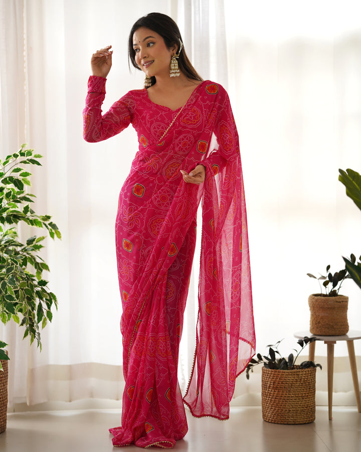 SOFT CHIFFON VERYLIGHT WEIGHT FABRIC,BOADER LACE WORK PREDRAPPED READY TO WEAR SAREE